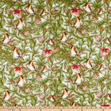 WINTER FOREST PINE WITH BIRDS ON WHITE