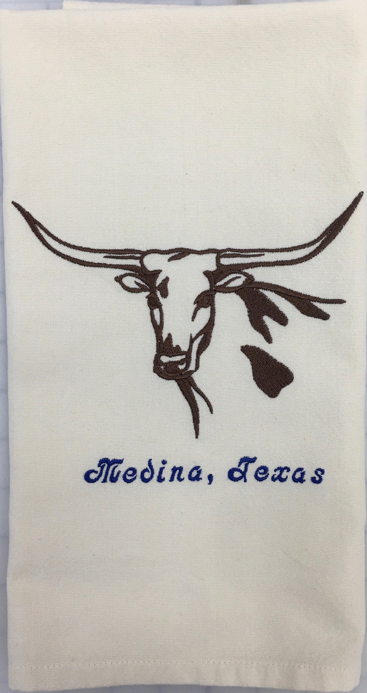LONG HORN EMBROIDERED TEA TOWEL