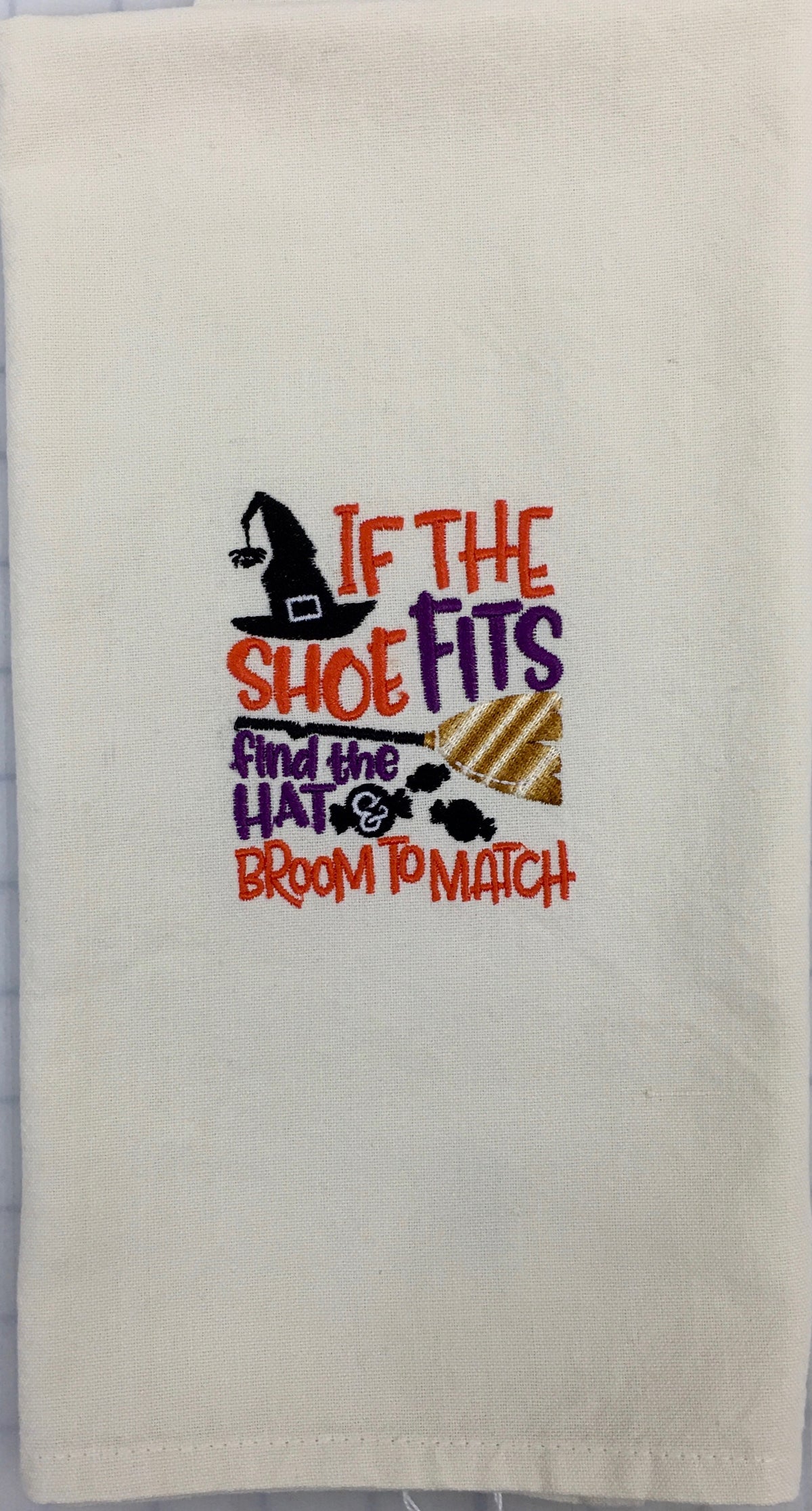 IF THE SHOE FITS....... EMBROIDERED TEA TOWEL