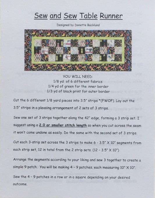 SEW AND SEW TABLE RUNNER PATTERN
