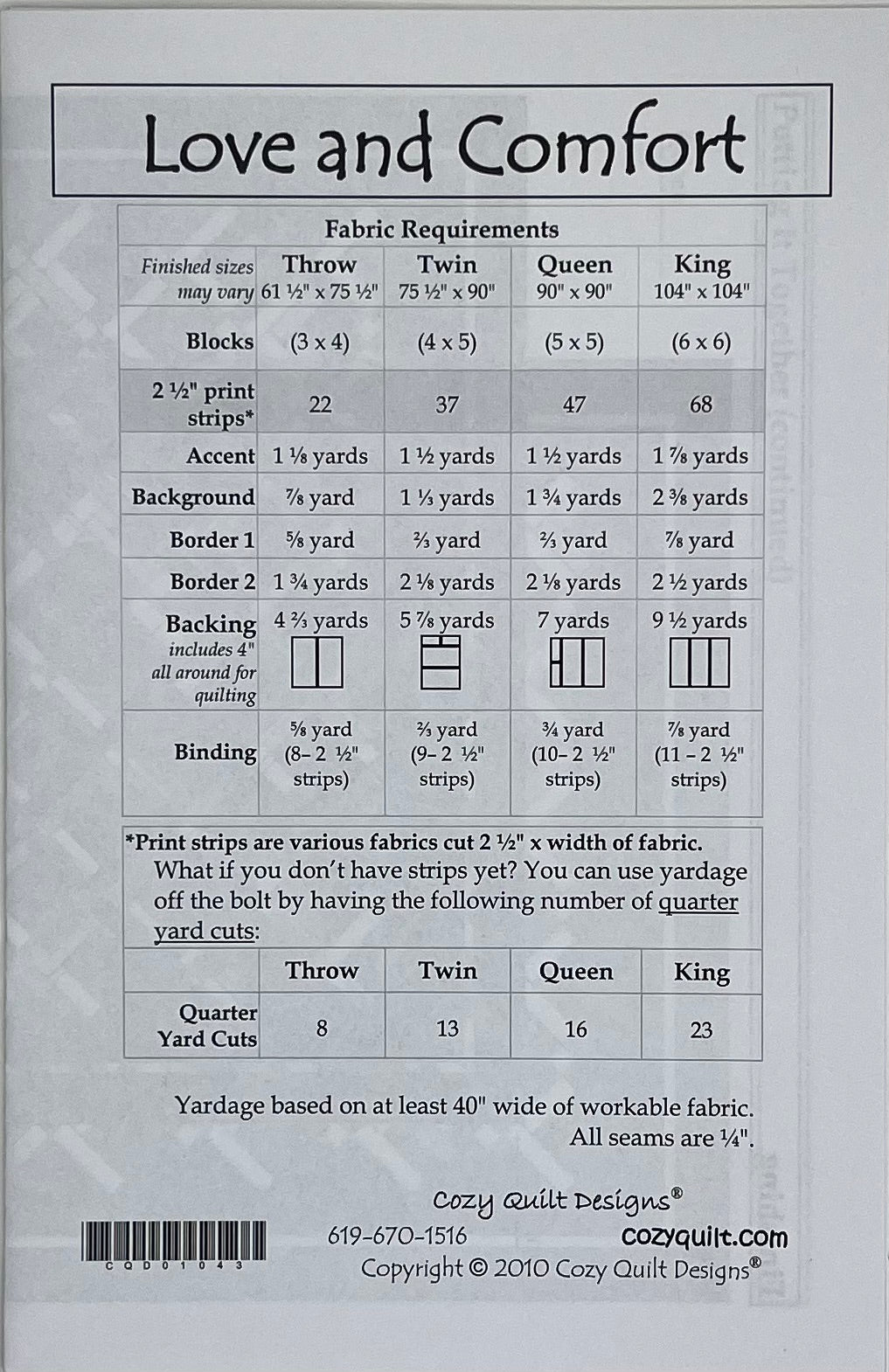 "LOVE & COMFORT" QUILT PATTERN