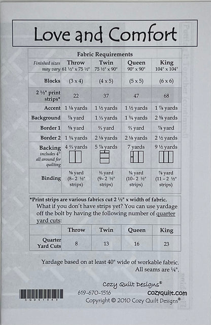 "LOVE & COMFORT" QUILT PATTERN