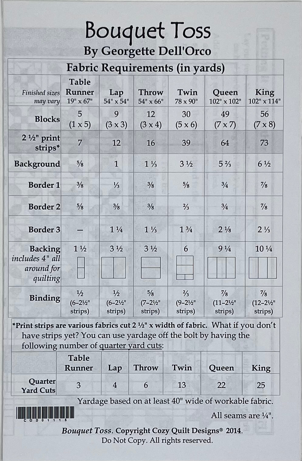 "BOUQUET TOSS" QUILT PATTERN