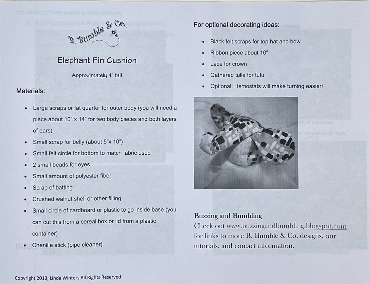 ELEPHANT PIN CUSHION PATTERN