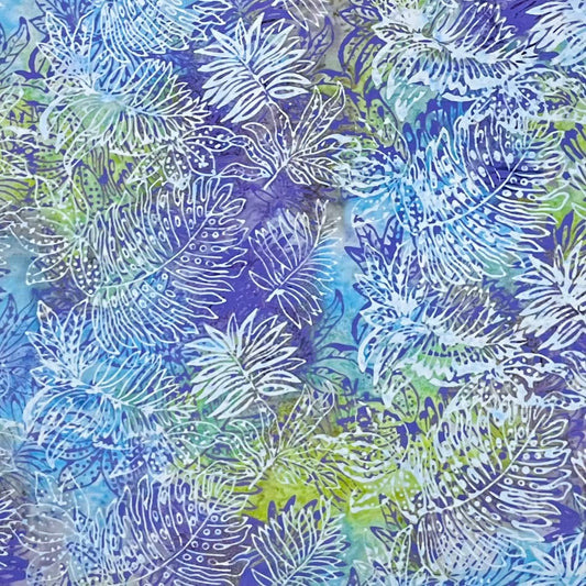 IB103-D1 PURPLE/BLUE/GREEN JUNGLE LEAVES BATIK
