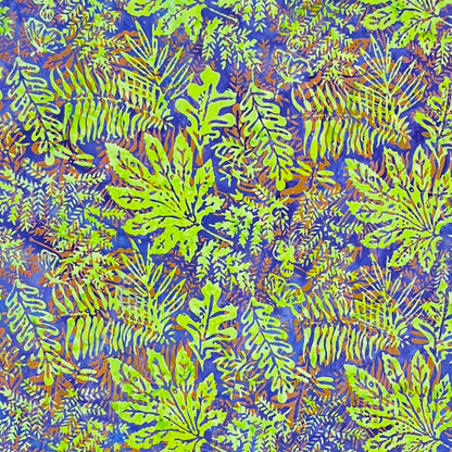 K602-D1 PURPLE/ORANGE/GREEN JUNGLE LEAVES BATIK