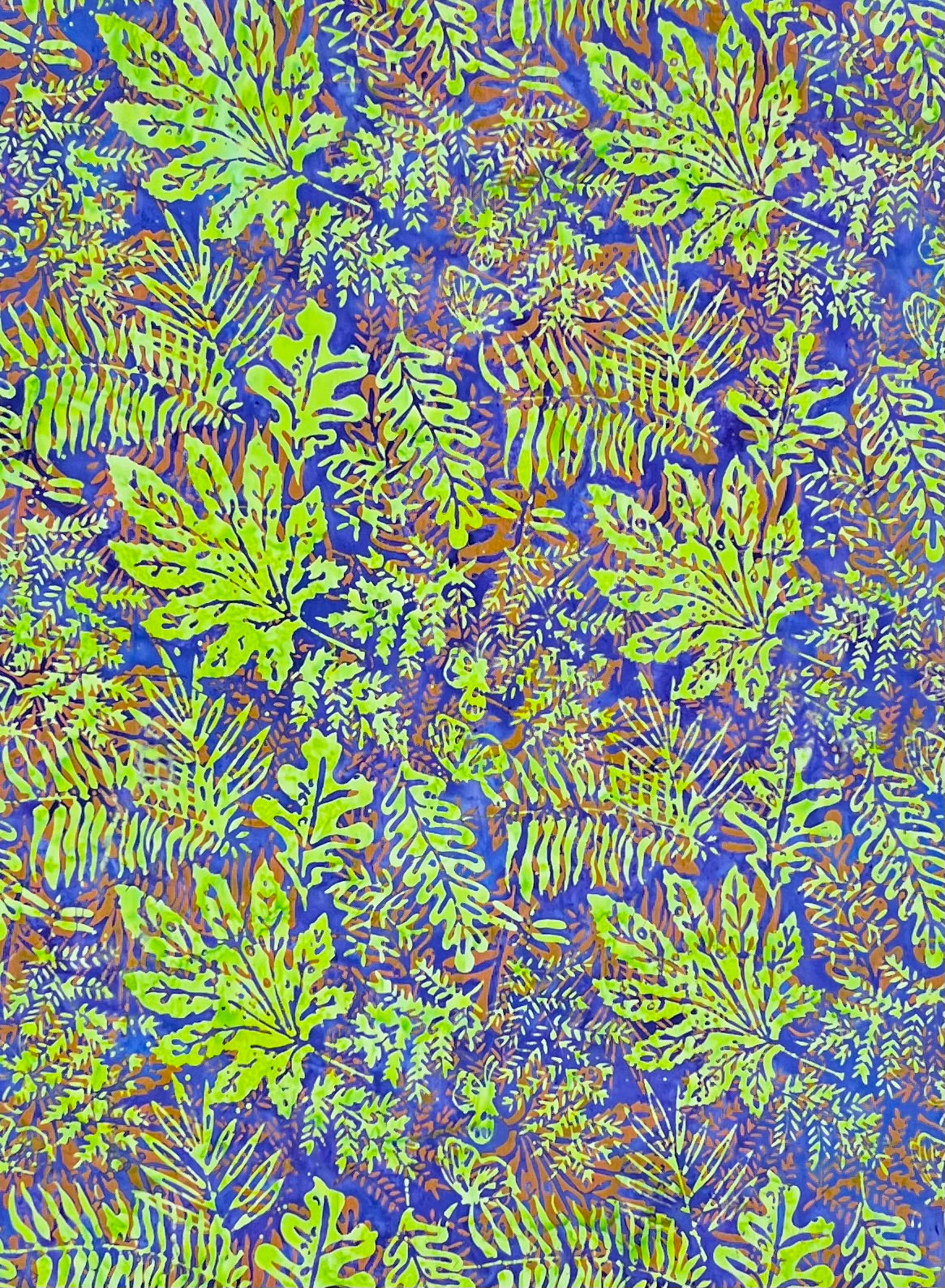 K602-D1 PURPLE/ORANGE/GREEN JUNGLE LEAVES BATIK