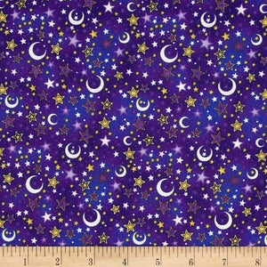 ENCHANTED KINGDOM BY DAN MORRIS 1650-3 OWLS AND STARS ON PURPLE