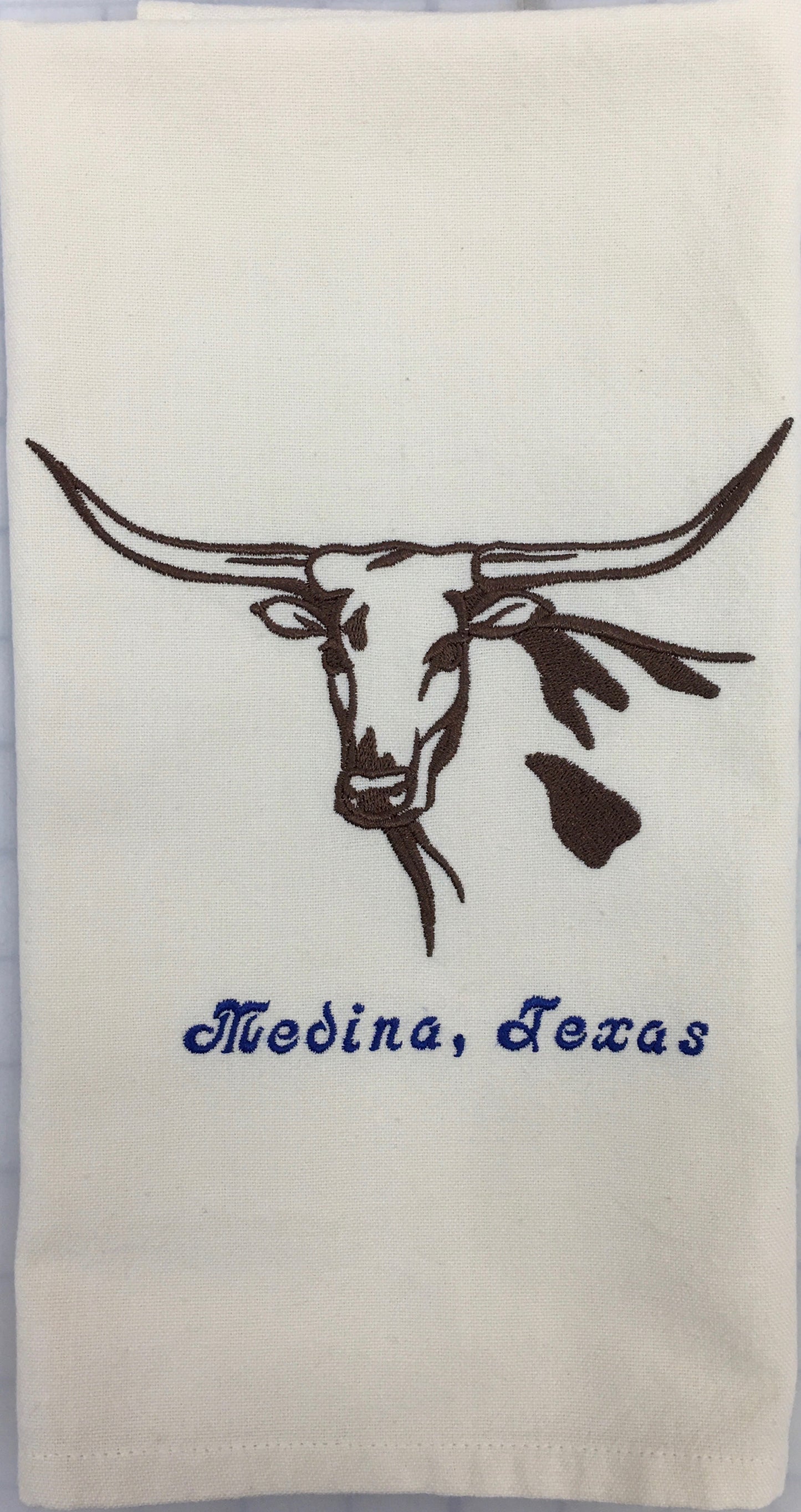 LONG HORN EMBROIDERED TEA TOWEL