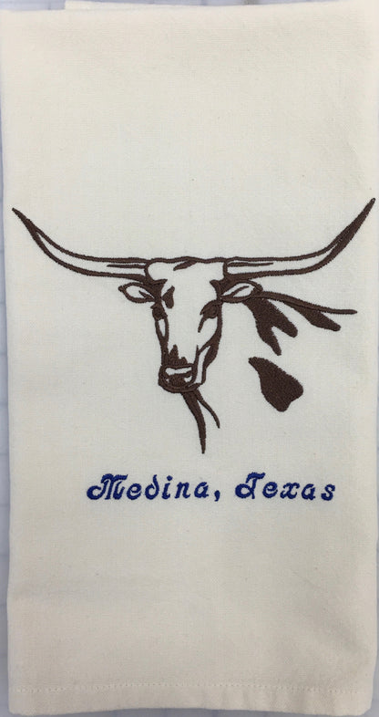 LONG HORN EMBROIDERED TEA TOWEL