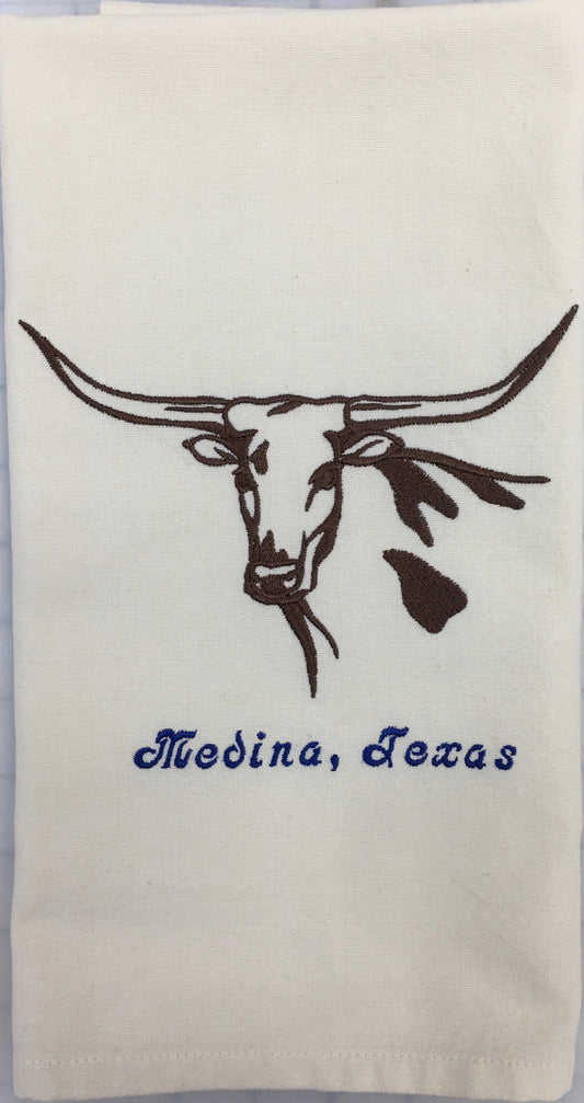 LONG HORN EMBROIDERED TEA TOWEL