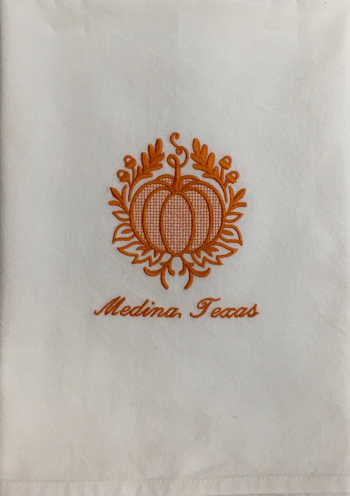 FALL PUMPKIN EBMROIDERED TEA TOWEL