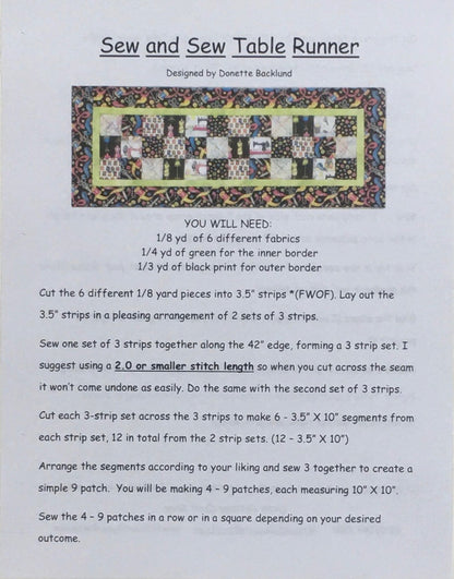 SEW AND SEW TABLE RUNNER PATTERN
