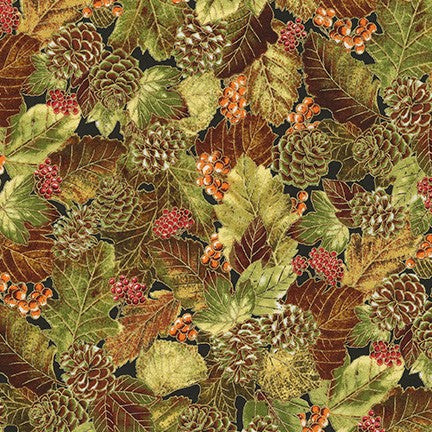 AUTUMN BEAUTIES METALLIC 19319-191 PINECONES AND LEAVES