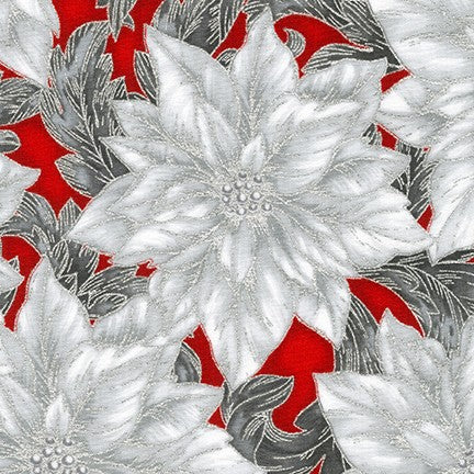 Holiday Flourish Snow Flower Quilt Fabric - Poinsettia and
