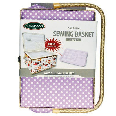 FOLDING SEWING BASKET- PURPLE POKA DOT