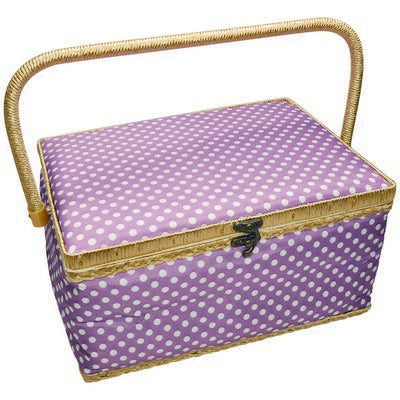 FOLDING SEWING BASKET- PURPLE POKA DOT