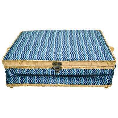 FOLDING SEWING BASKET- BLUE CHEVRON