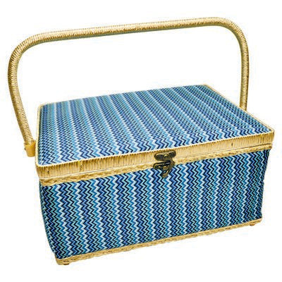FOLDING SEWING BASKET- BLUE CHEVRON
