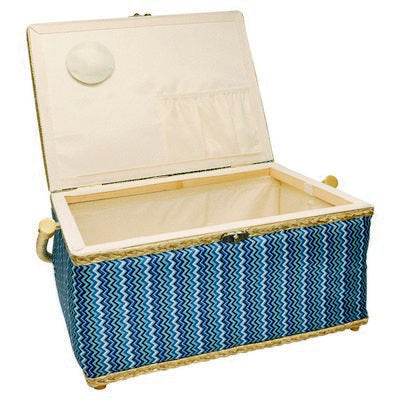 FOLDING SEWING BASKET- BLUE CHEVRON