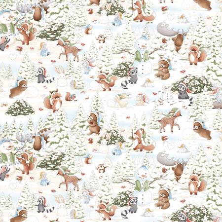 BUNNIES C7549-MULTI  FRIENDS PLAYING IN THE SNOW