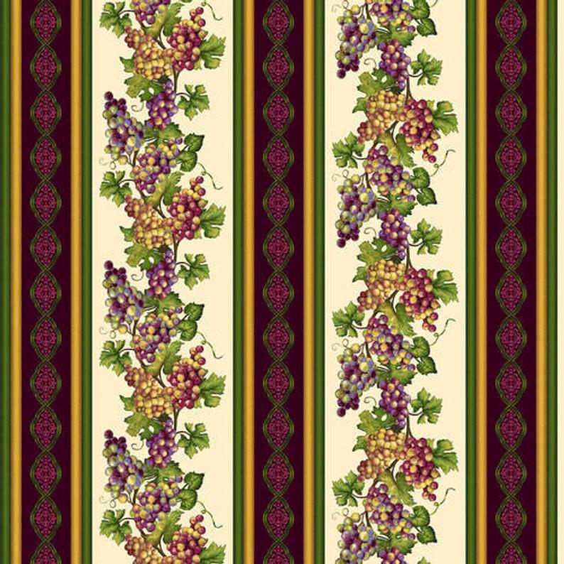 VINEYARD GRAPEVINE BORDER STRIPE IN CREAM  5020-33