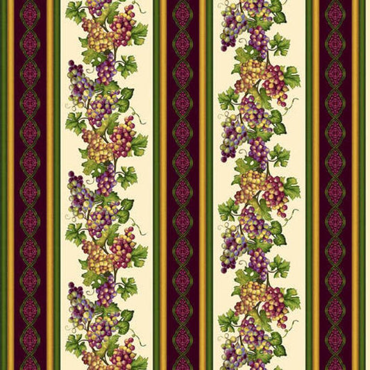 VINEYARD GRAPEVINE BORDER STRIPE IN CREAM  5020-33