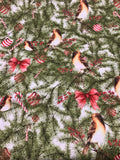 WINTER FOREST PINE WITH BIRDS ON WHITE